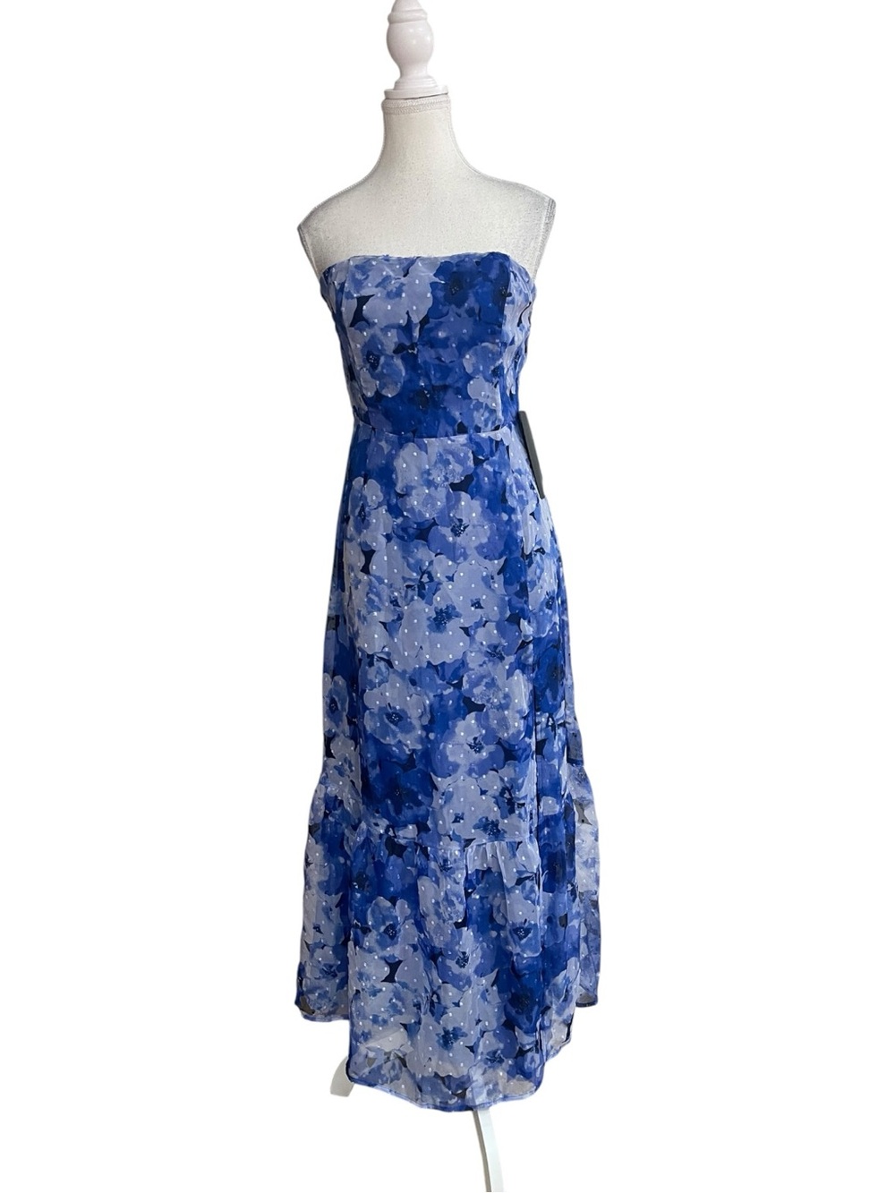 Lulus Bright Perspective Floral Strapless Midi Dress Blue Lavender